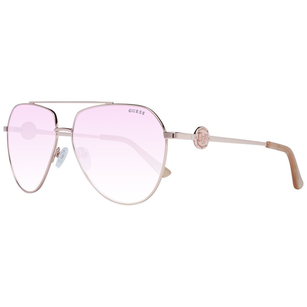 This Sunglasses by Guess for women in rose-gold presents a sumptuous silhouette, showcasing a sumptuous aviator full-rim frame design in rose-gold coloured frame and high-performance gradient category-2-medium-tint lens.