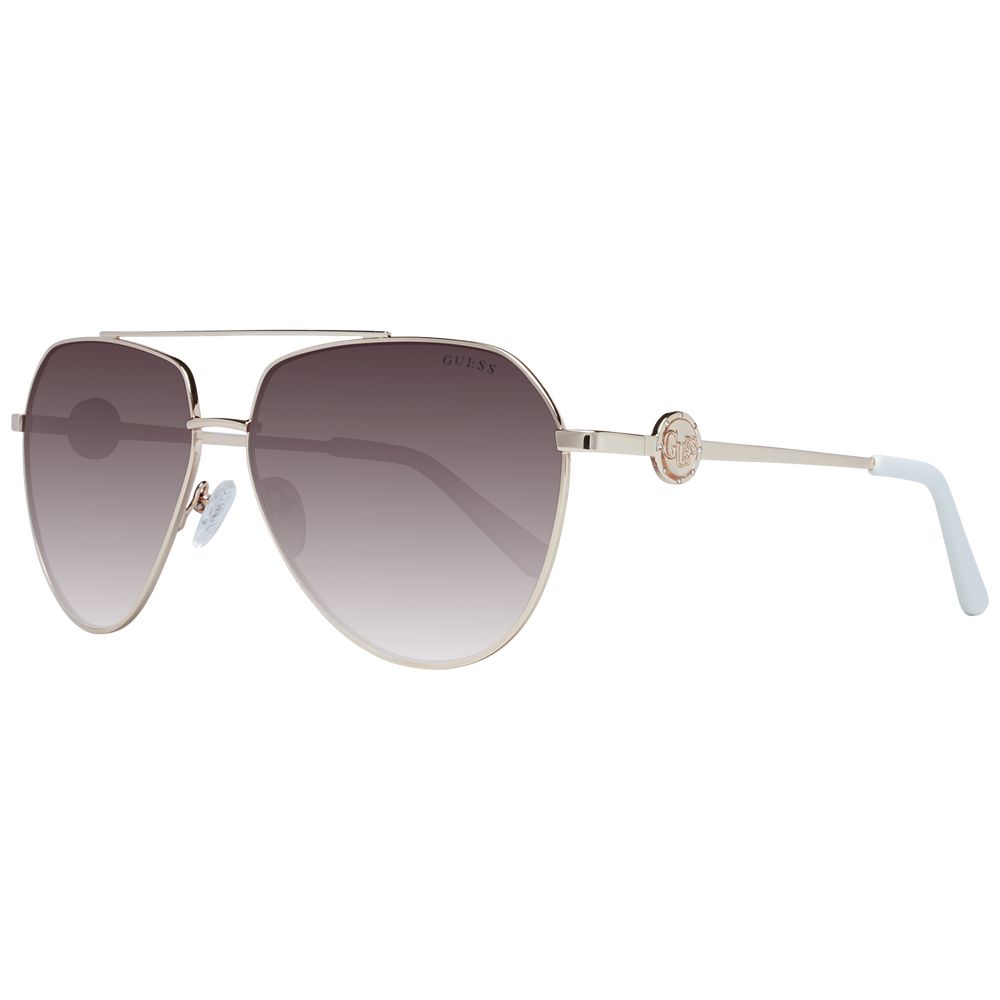 Sunglasses by Guess for women in gold features an lustrous aviator full-rim frame design with gold coloured frame detailing and gradient category-3-dark-tint lens for a lustrous aesthetic.
