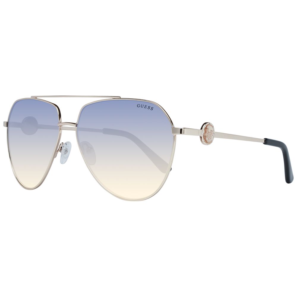 Sunglasses by Guess for women in and gold featuring an opulent aviator full-rim frame design with a sophisticated gold coloured frame finish and high-performance gradient category-2-medium-tint lens.