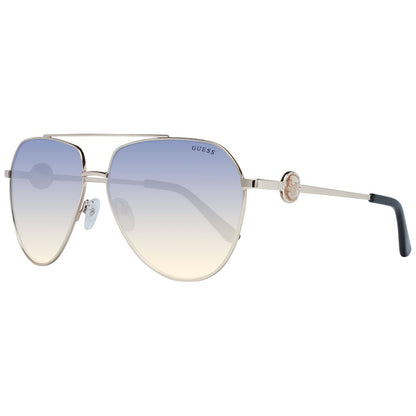Sunglasses by Guess for women in and gold featuring an opulent aviator full-rim frame design with a sophisticated gold coloured frame finish and high-performance gradient category-2-medium-tint lens.
