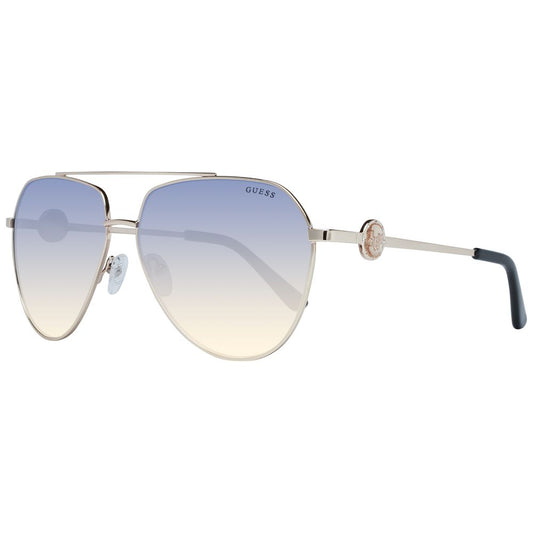 Sunglasses by Guess for women in and gold featuring an opulent aviator full-rim frame design with a sophisticated gold coloured frame finish and high-performance gradient category-2-medium-tint lens.