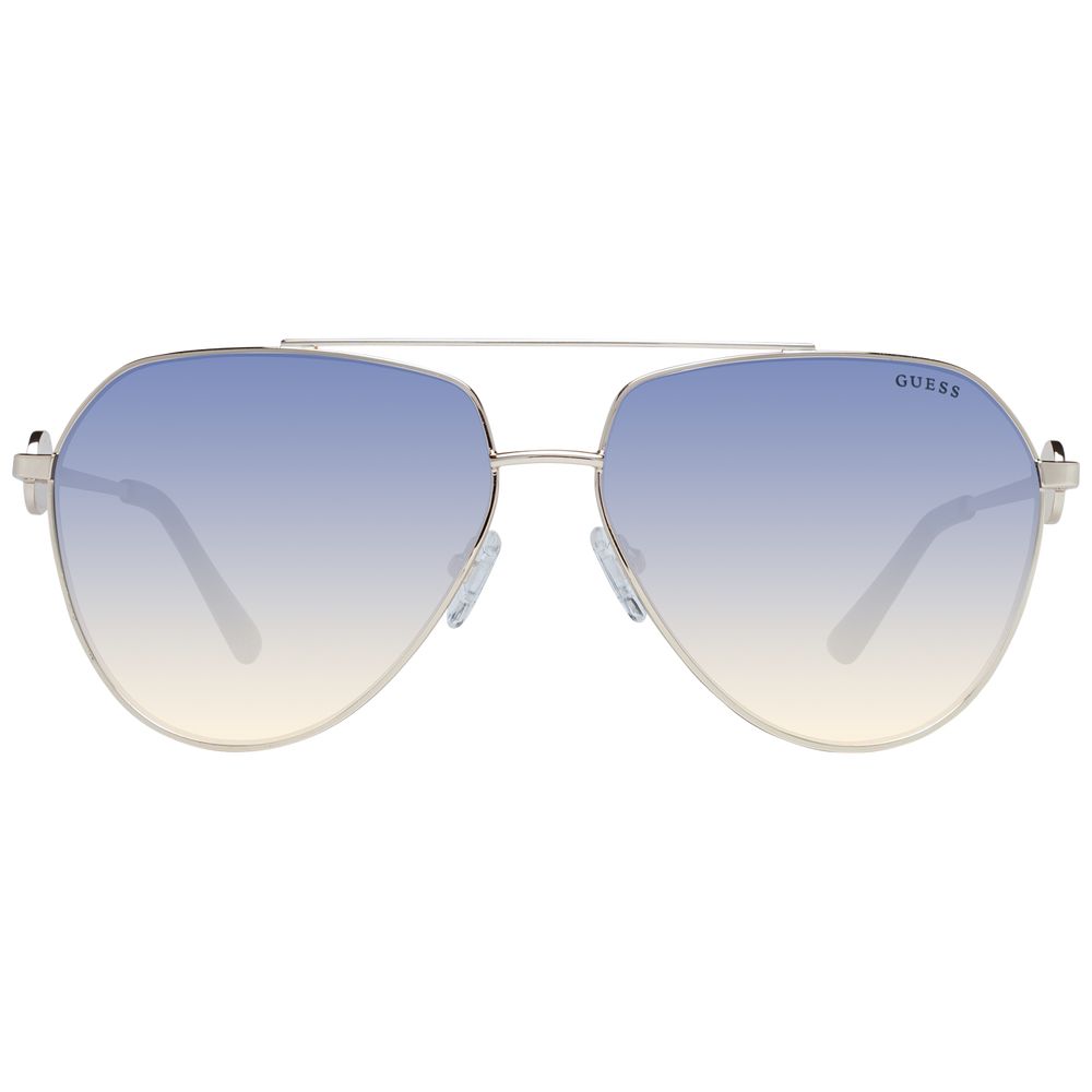 This Sunglasses by Guess for women in gold presents a sumptuous silhouette, showcasing a sumptuous aviator full-rim frame design in gold coloured frame and high-performance gradient category-2-medium-tint lens.