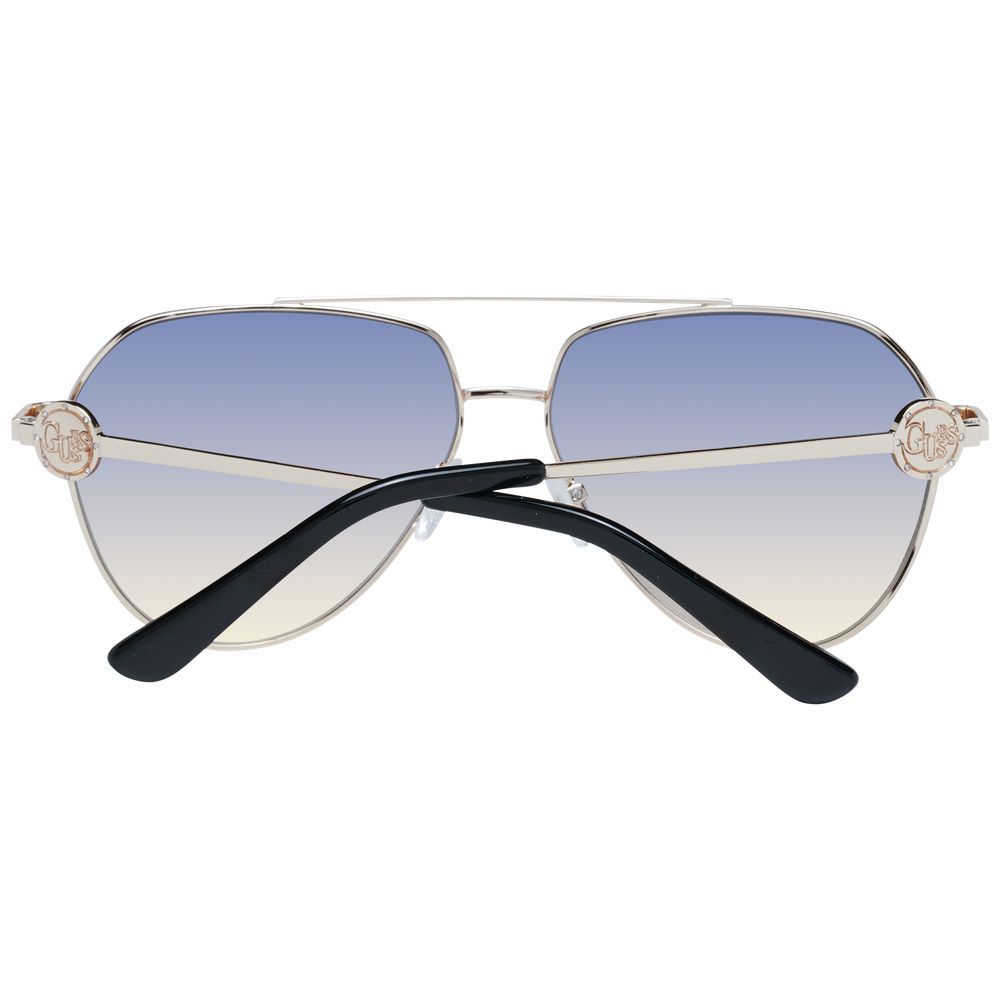 Sunglasses by Guess for women in gold features an ethereal aviator full-rim frame design with gold coloured frame frames and gradient category-2-medium-tint lens for a ethereal finish.