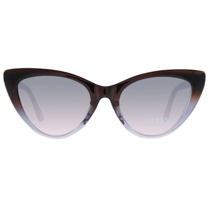 Sunglasses by Guess for women in brown features a sumptuous silhouette, showcasing a sumptuous full-rim cat-eye frame design in brown coloured frame with high-performance gradient category-2-medium-tint lens.