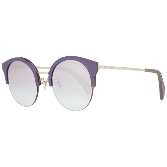 This Sunglasses by Police for women in gold presents a sumptuous silhouette, showcasing a sumptuous round frame design in gold coloured frame and high-performance mirrored category-3-dark-tint lens.