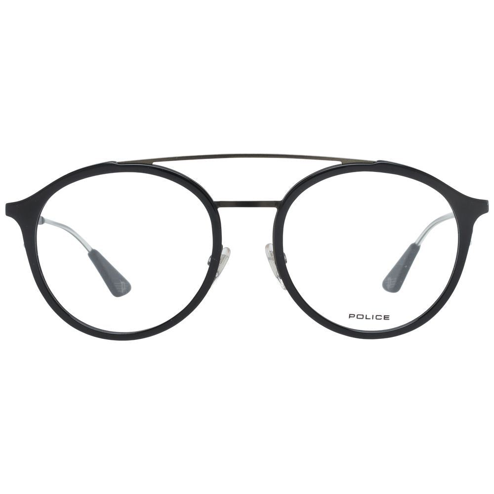 Eyeglasses Frames by Police for men in black showcases a reflective silhouette, artfully incorporating a sophisticated black coloured frame with a distinct full-frame frame design.