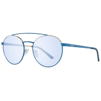 This Sunglasses by Guess for men in metal blue presents a sumptuous silhouette, showcasing a sumptuous aviator full-rim frame design in blue coloured frame and high-performance non-polarized category-2-medium-tint lens.
