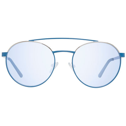 Sunglasses by Guess for men in metal blue showcases a ethereal silhouette, featuring blue coloured frame aviator full-rim frame design with non-polarized category-2-medium-tint lens for a ethereal finish.