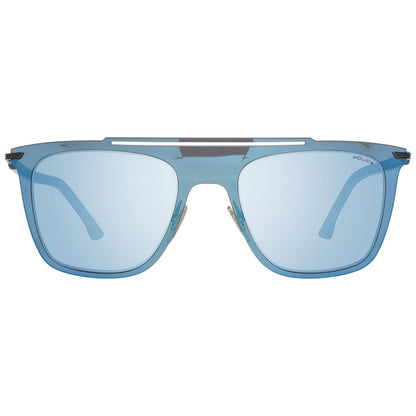Sunglasses by Police for men in blue showcases a ethereal silhouette, featuring blue coloured frame rectangle frame design with mirrored category-3-dark-tint lens for a ethereal finish.