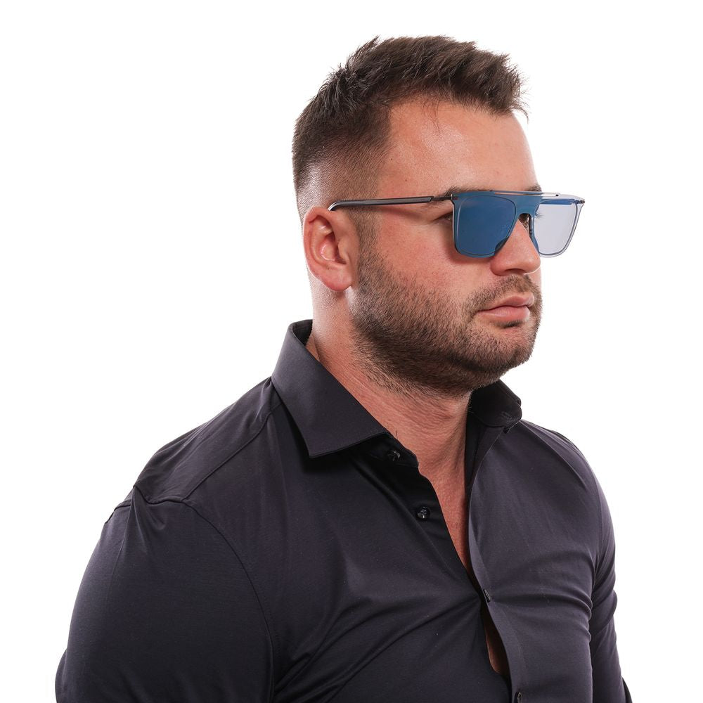 Sunglasses by Police for men in blue features an ethereal rectangle frame design with blue coloured frame frames and mirrored category-3-dark-tint lens for a ethereal finish.