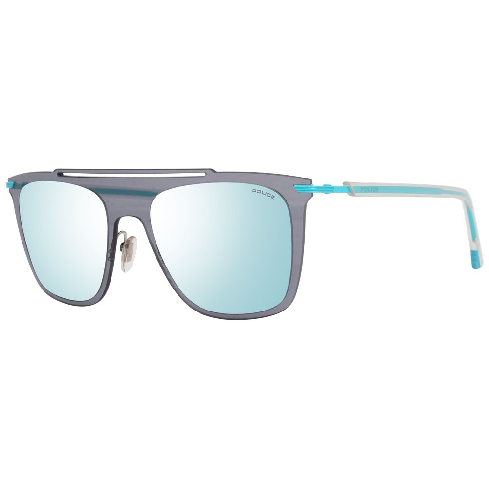 Sunglasses by Police for men in blue showcases a ethereal silhouette, featuring blue coloured frame rectangle frame design with mirrored category-3-dark-tint lens for a ethereal finish.