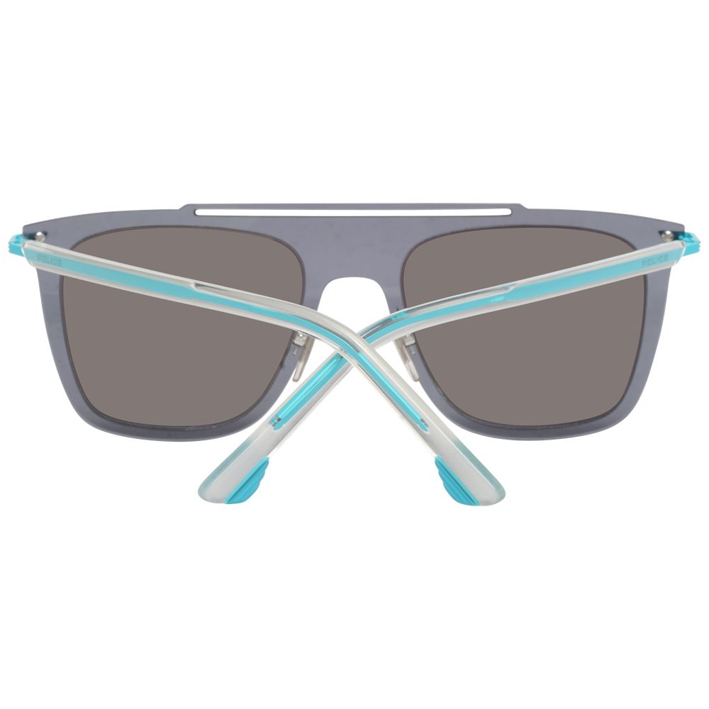 Sunglasses by Police for men in blue features a sumptuous silhouette, showcasing a sumptuous rectangle frame design in blue coloured frame with high-performance mirrored category-3-dark-tint lens.