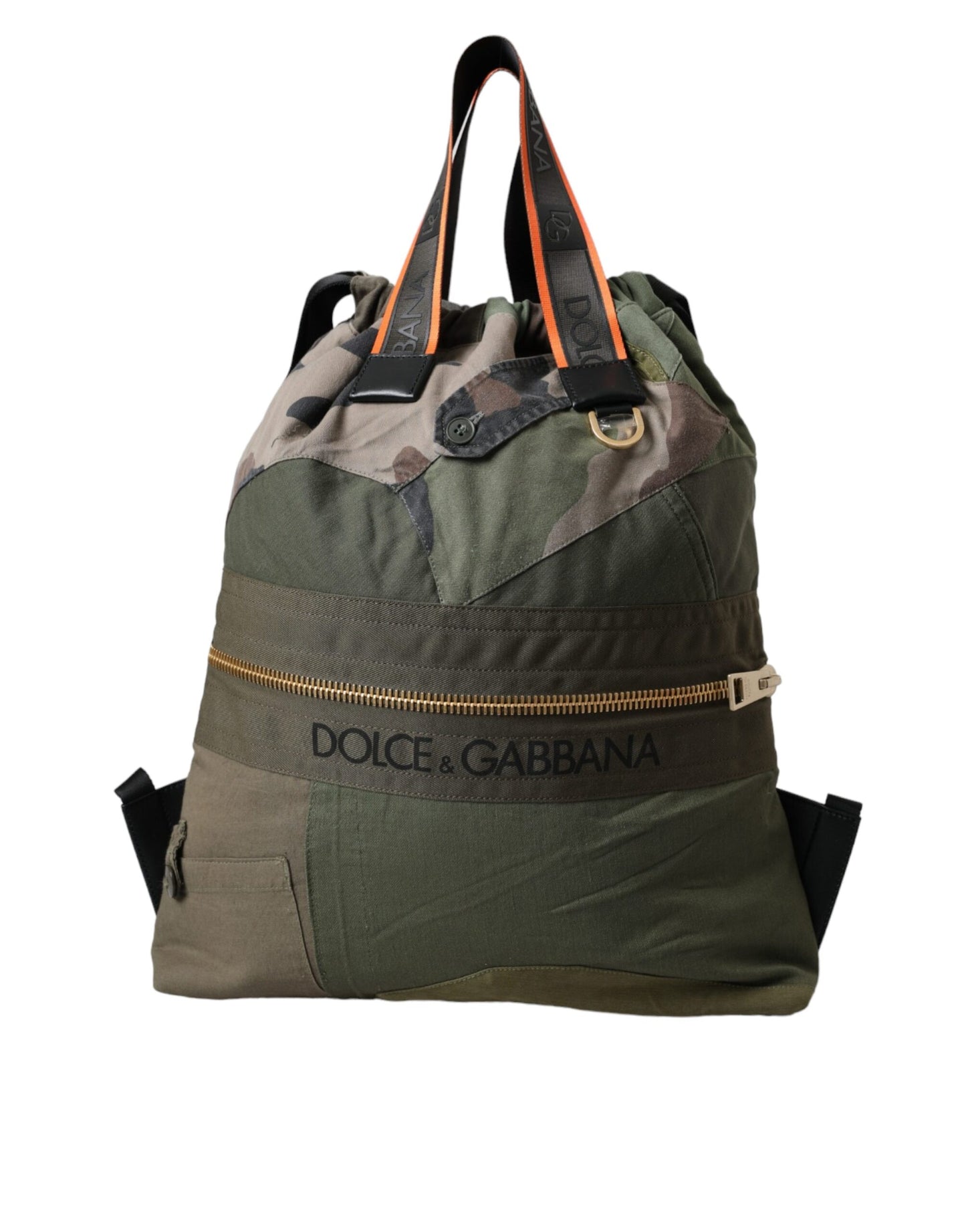 Large Drawstring Rucksack Backpack by Dolce & Gabbana for men in canvas military-green, camouflage & patchwork features a stately Canvas Large Drawstring Rucksack Backpack design, showcasing a secure drawstring, ample internal-pockets, and versatile backpack-strap for a stately finish.