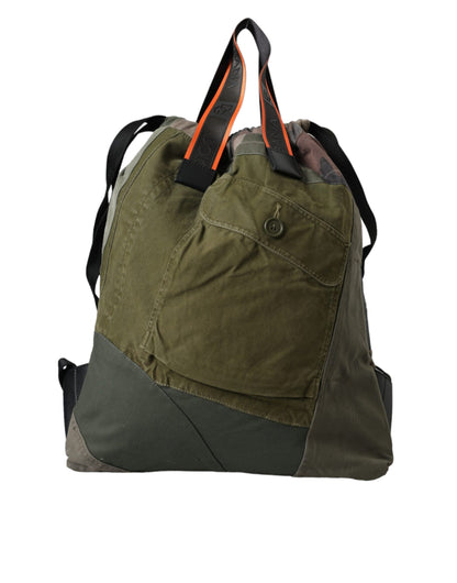 Large Drawstring Rucksack Backpack by Dolce & Gabbana for men in canvas military-green, camouflage & patchwork features a stately Canvas Large Drawstring Rucksack Backpack design, showcasing a secure drawstring, ample internal-pockets, and versatile backpack-strap for a stately finish.