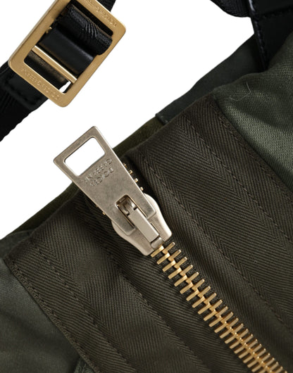 Large Drawstring Rucksack Backpack by Dolce & Gabbana for men in canvas military-green, camouflage & patchwork showcases an architectural Canvas Large Drawstring Rucksack Backpack design, featuring a secure drawstring, ample internal-pockets, and architectural backpack-strap for a sophisticated look.
