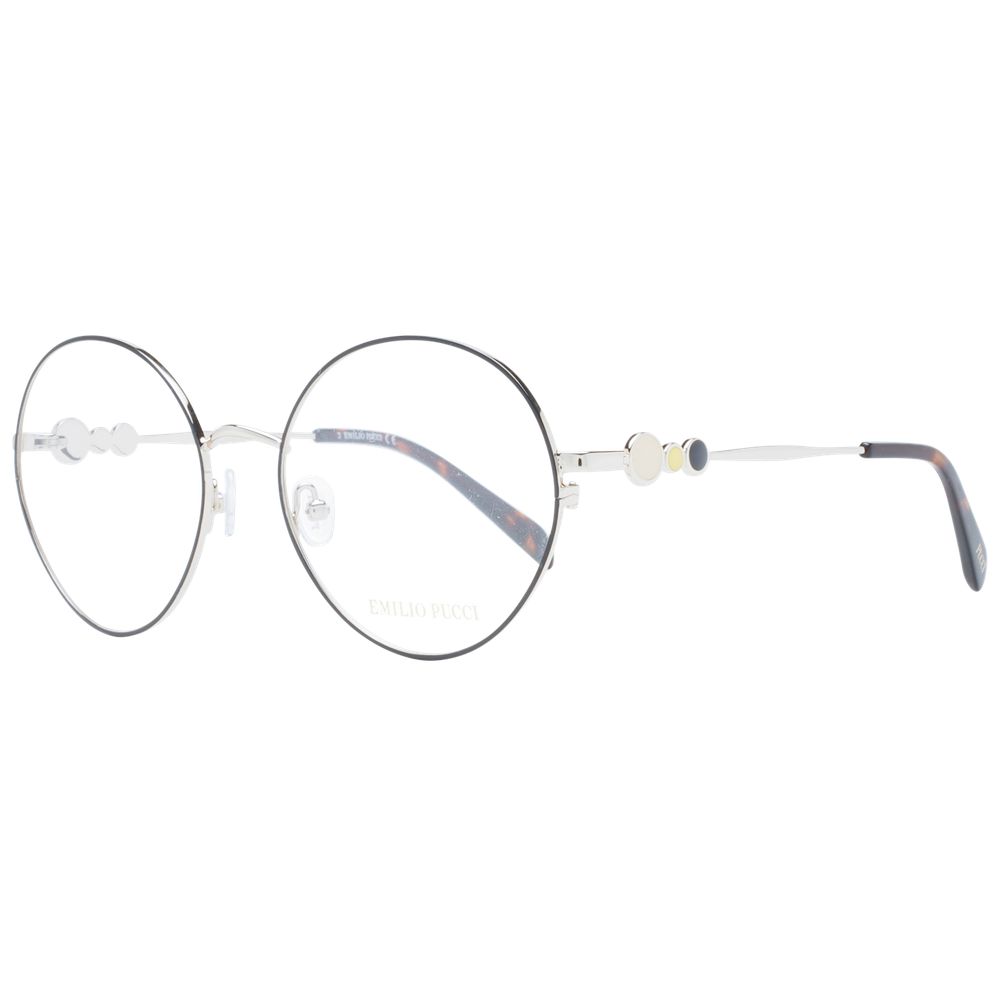Eyeglasses Frames by Emilio Pucci for women in metal black features an refined silhouette, showcasing the refined black coloured frame and sophisticated full-frame frame design.