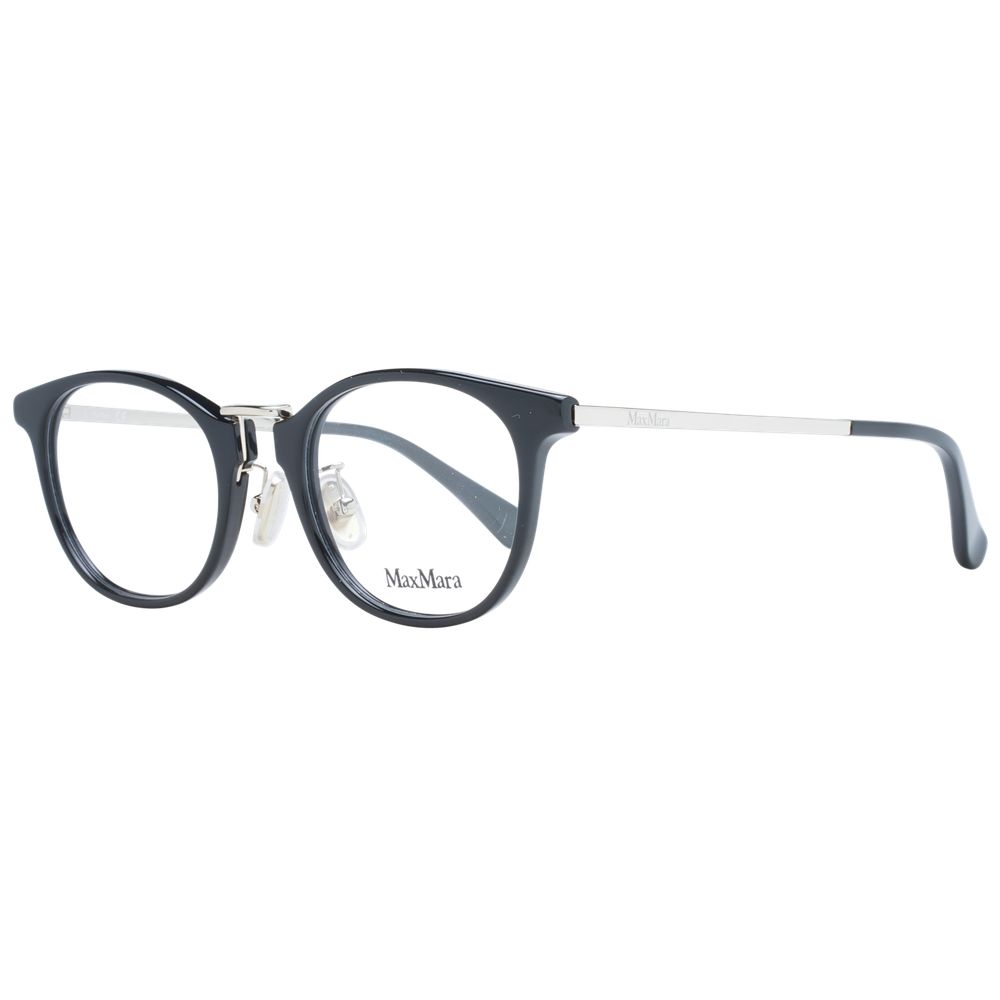 Eyeglasses Frames by Max Mara for women in plastic and black showcases an refined full-frame frame design featuring a sophisticated black coloured frame for an refined and refined aesthetic.