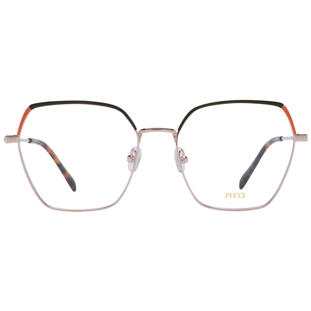 Eyeglasses Frames by Emilio Pucci for women in metal and rose-gold showcases a refined silhouette, detailed with a rose-gold coloured frame finish and a sophisticated full-frame frame design.