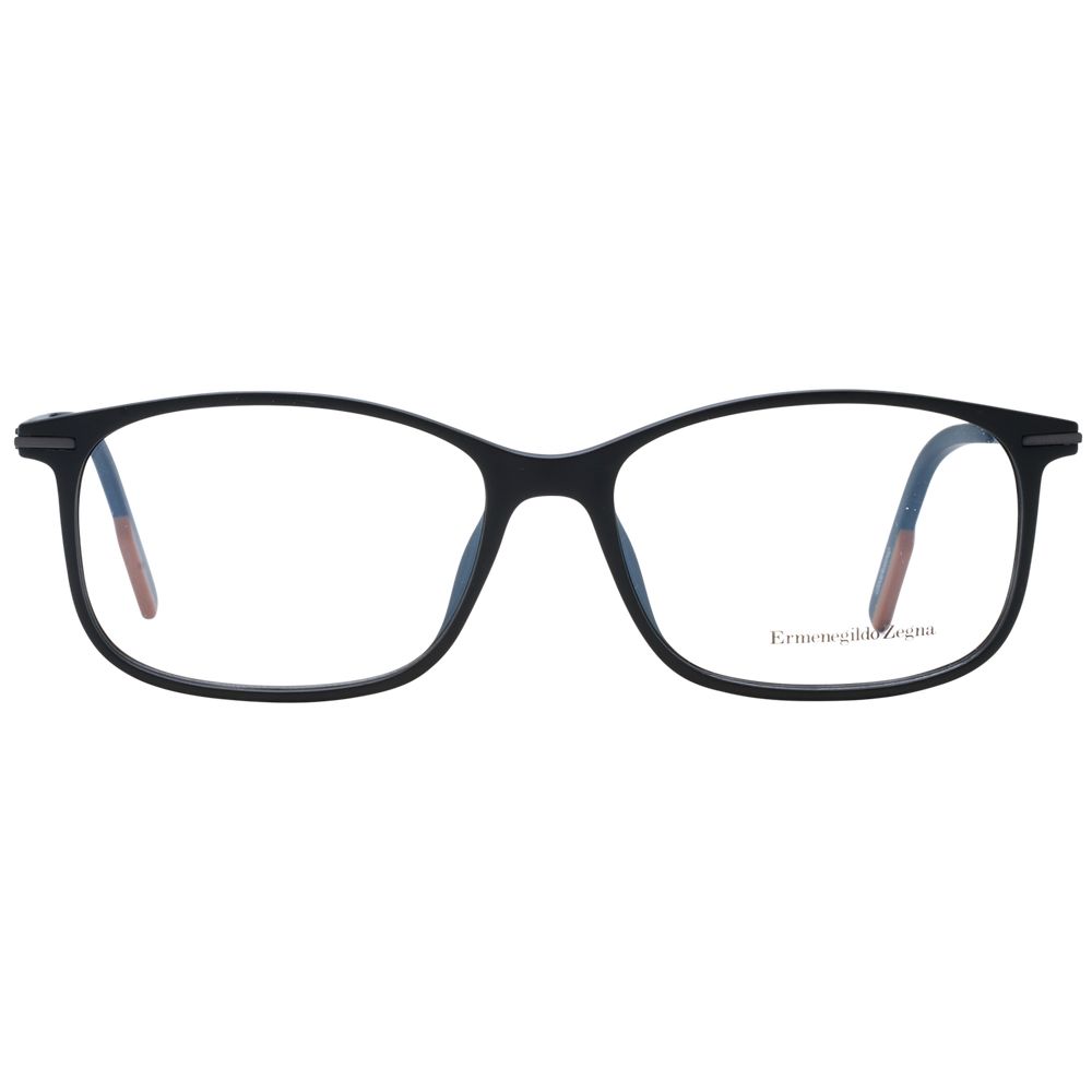 Eyeglasses Frames by Ermenegildo Zegna for men in titanium black features an refined silhouette, showcasing a sophisticated black coloured frame and refined full-frame frame design for a refined look.