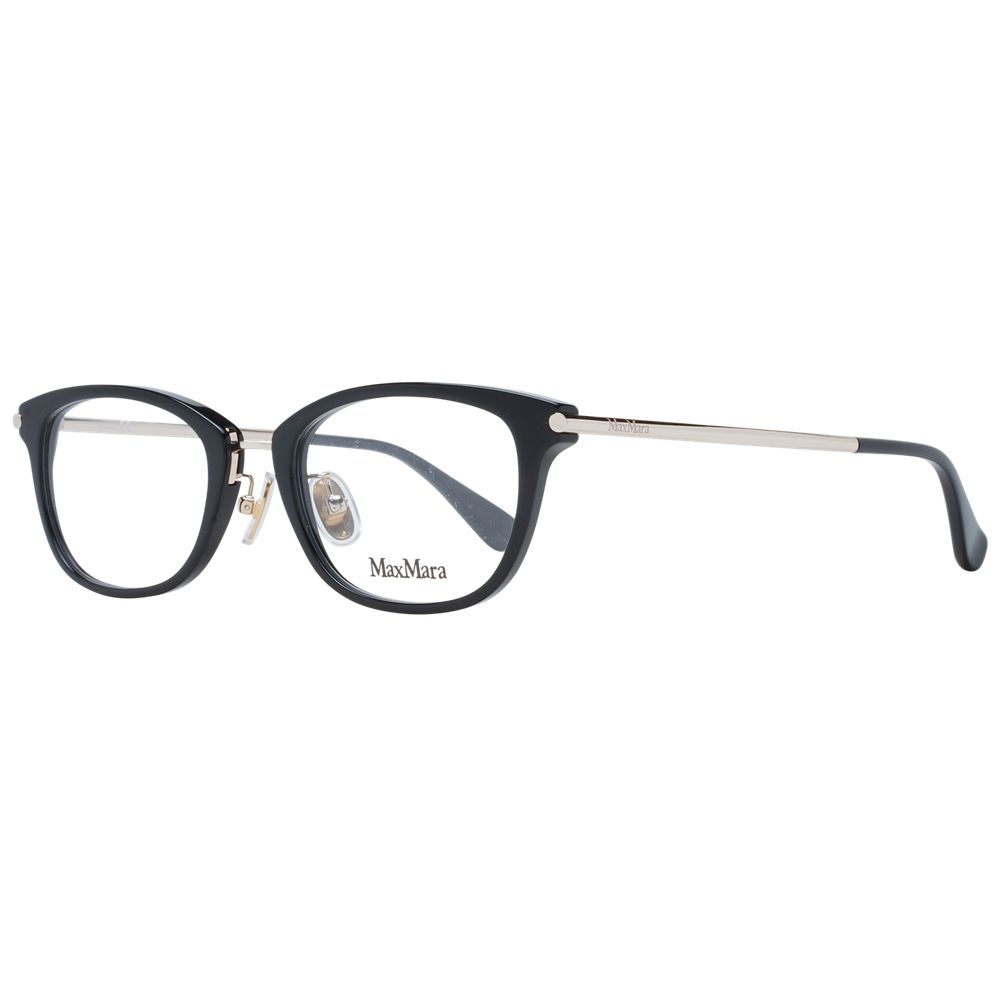 Eyeglasses Frames by Max Mara for women in plastic black showcases a reflective silhouette, artfully incorporating a sophisticated black coloured frame with a distinct full-frame frame design.