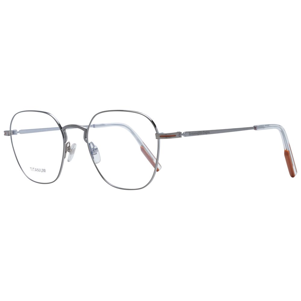 Eyeglasses Frames by Ermenegildo Zegna for men in titanium gray showcases a reflective silhouette, artfully incorporating a sophisticated gunmetal coloured frame with a distinct full-frame frame design.