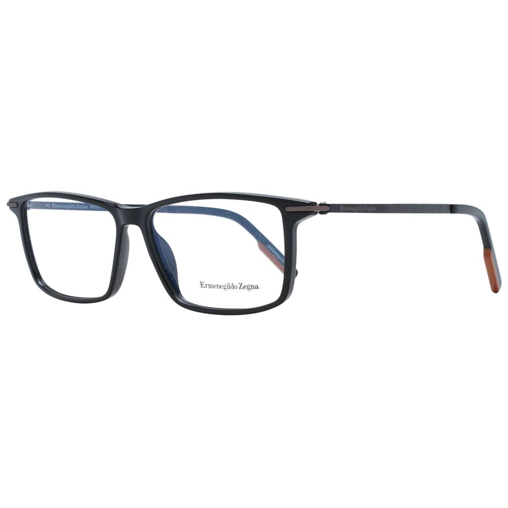 Eyeglasses Frames by Ermenegildo Zegna for men in plastic and black showcases a refined silhouette, detailed with a black coloured frame finish and a sophisticated full-frame frame design.