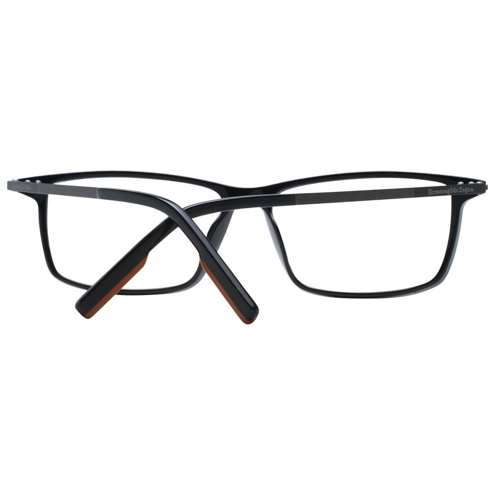 Eyeglasses Frames by Ermenegildo Zegna for men in plastic and black showcases a refined silhouette, detailed with a black coloured frame finish and a sophisticated full-frame frame design.