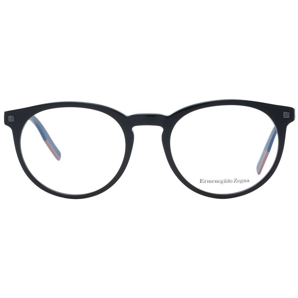 Eyeglasses Frames by Ermenegildo Zegna for men in plastic black features a refined silhouette, showcasing a refined black coloured frame and full-frame frame design for a sophisticated, premium look.