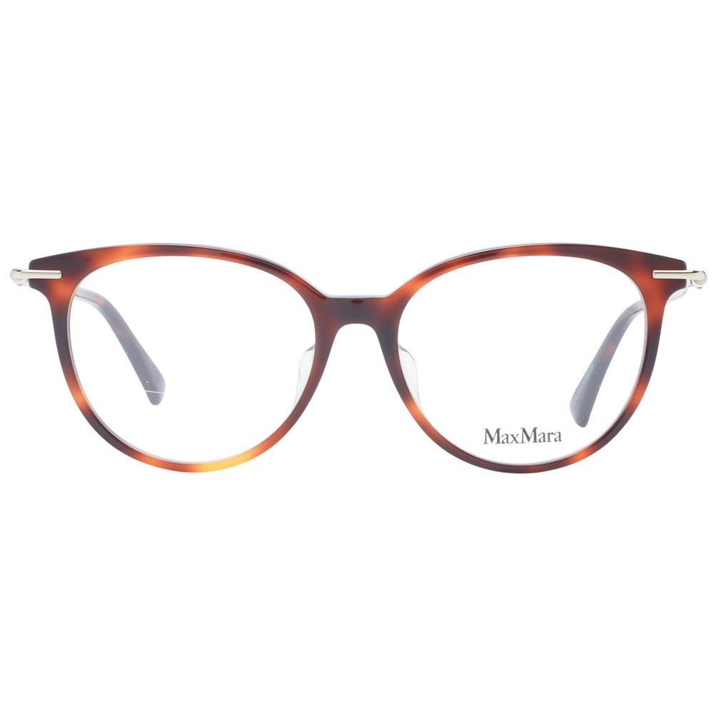 Eyeglasses Frames by Max Mara for women in plastic brown showcases a reflective silhouette, artfully incorporating a sophisticated brown coloured frame with a distinct full-frame frame design.
