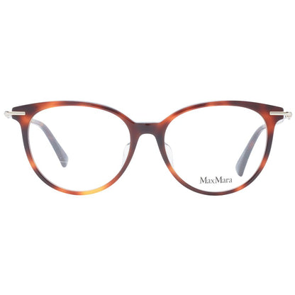 Eyeglasses Frames by Max Mara for women in plastic brown showcases a reflective silhouette, artfully incorporating a sophisticated brown coloured frame with a distinct full-frame frame design.