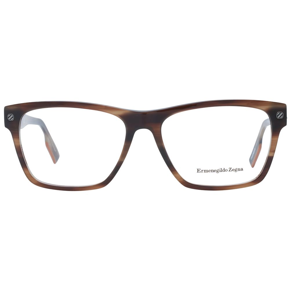 Eyeglasses Frames by Ermenegildo Zegna for men in plastic brown features a refined silhouette, showcasing a refined brown coloured frame and full-frame frame design for a sophisticated, premium look.