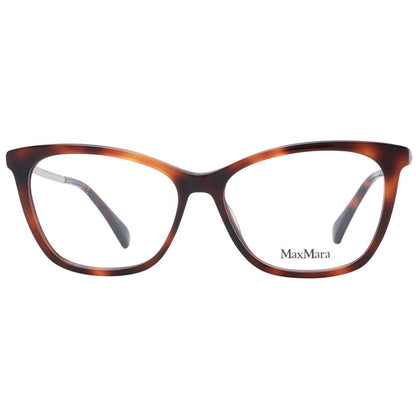 Eyeglasses Frames by Max Mara for women in plastic brown showcases a reflective silhouette, artfully incorporating a sophisticated brown coloured frame with a distinct full-frame frame design.