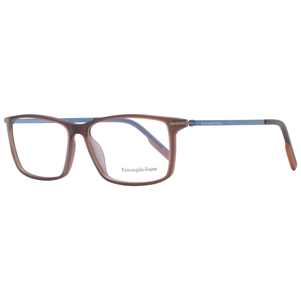 Eyeglasses Frames by Ermenegildo Zegna for men in plastic brown features an refined silhouette, showcasing the refined brown coloured frame and sophisticated full-frame frame design.