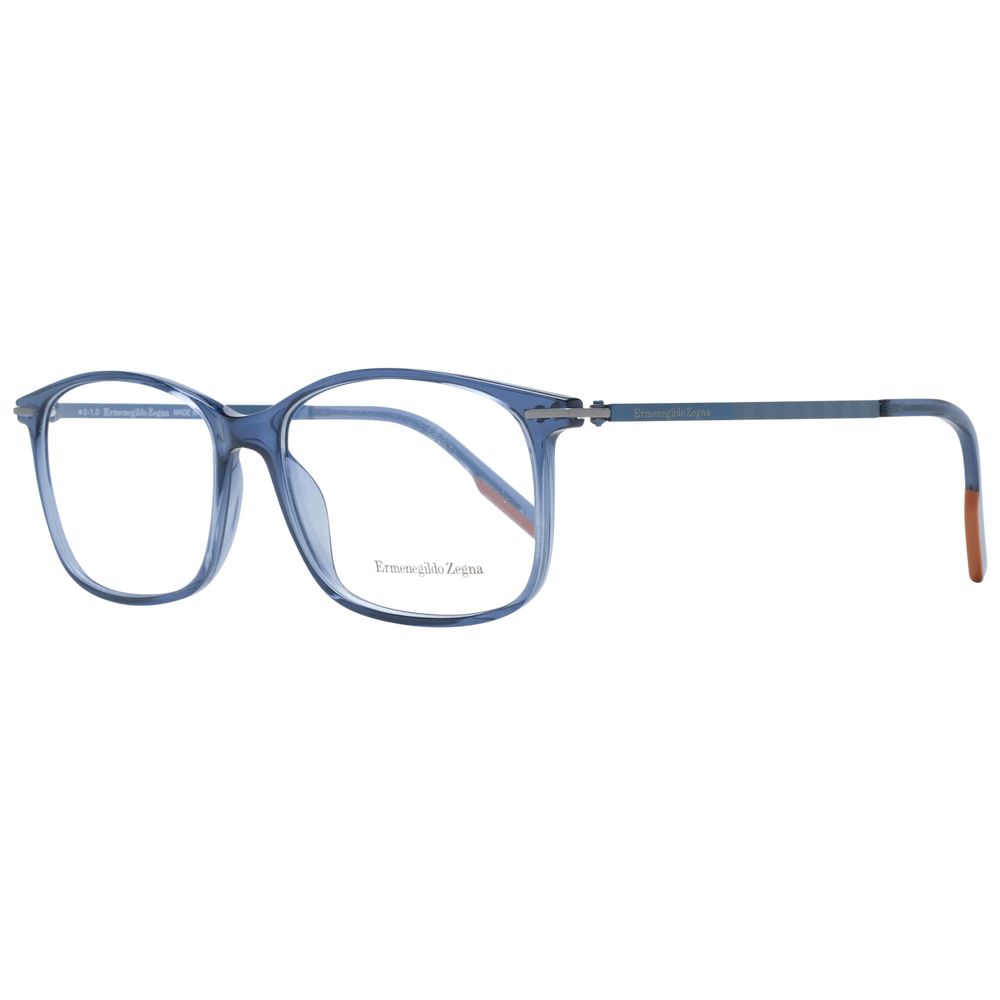 Eyeglasses Frames by Ermenegildo Zegna for men in titanium and blue showcases a refined silhouette, detailed with a blue coloured frame finish and a sophisticated full-frame frame design.