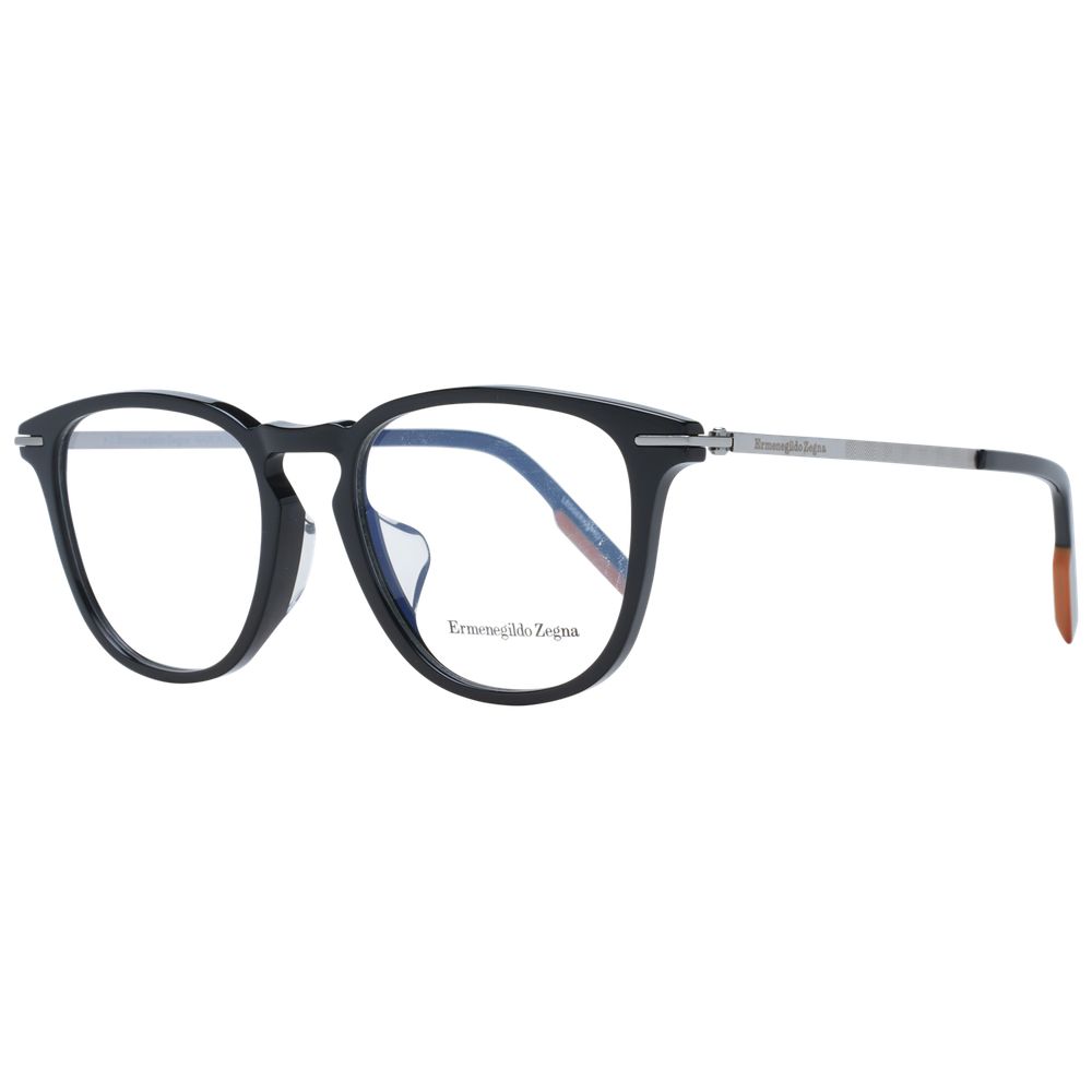 Eyeglasses Frames by Ermenegildo Zegna for men in plastic and black showcases a refined silhouette, detailed with a black coloured frame finish and a sophisticated full-frame frame design.