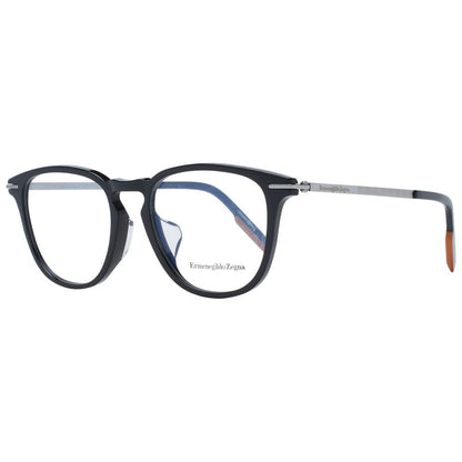 Eyeglasses Frames by Ermenegildo Zegna for men in plastic and black showcases a refined silhouette, detailed with a black coloured frame finish and a sophisticated full-frame frame design.