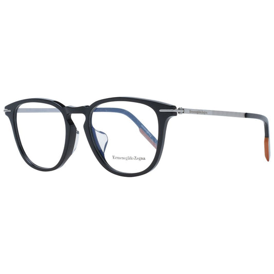 Eyeglasses Frames by Ermenegildo Zegna for men in plastic and black showcases a refined silhouette, detailed with a black coloured frame finish and a sophisticated full-frame frame design.