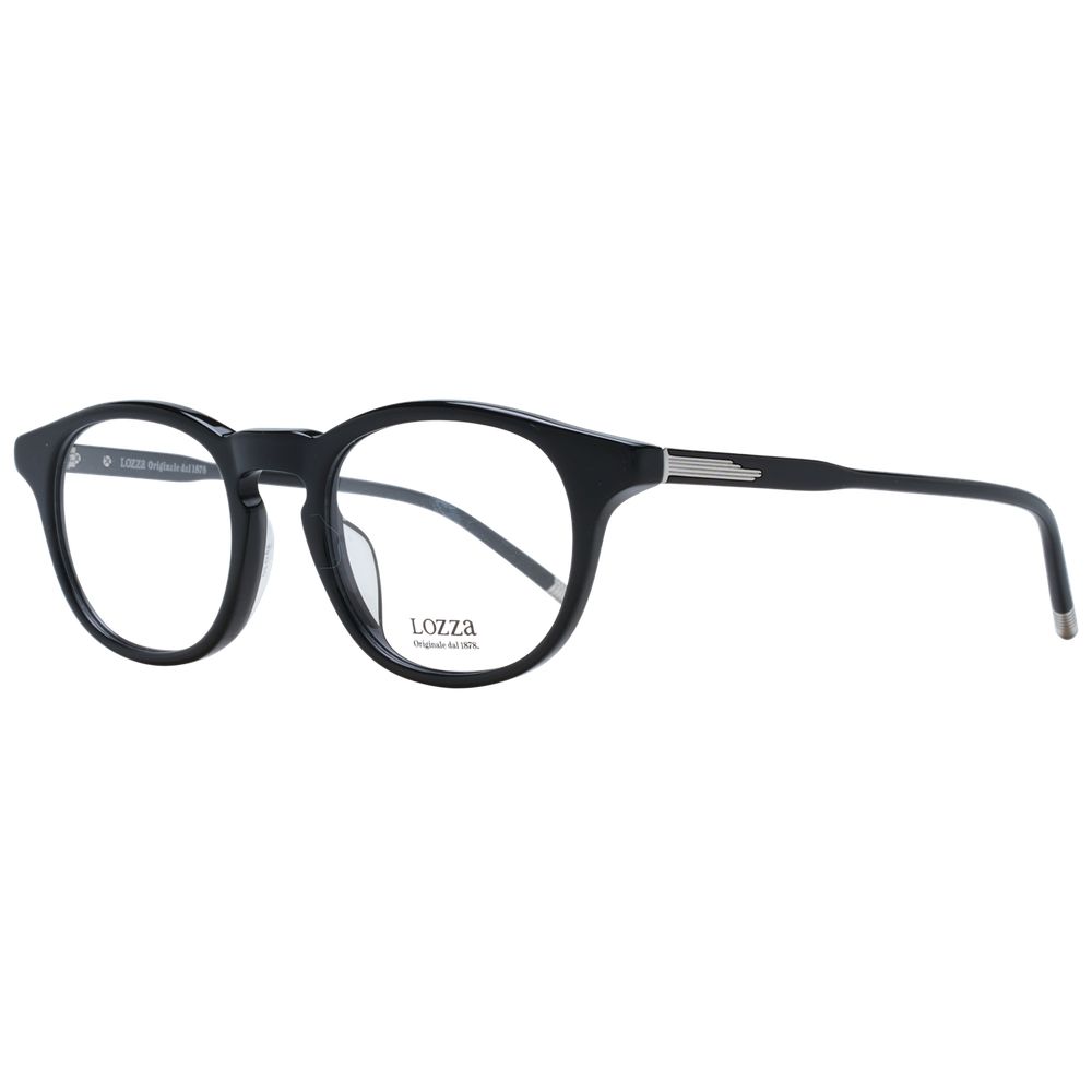 Eyeglasses Frames by Lozza for men in acetate black features an refined silhouette, showcasing a sophisticated black coloured frame and refined full-frame frame design for a refined look.