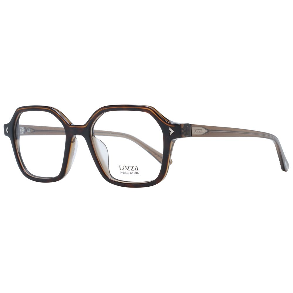 Eyeglasses Frames by Lozza for unisex in acetate brown features an refined silhouette, showcasing a sophisticated brown coloured frame and refined full-frame frame design for a refined look.