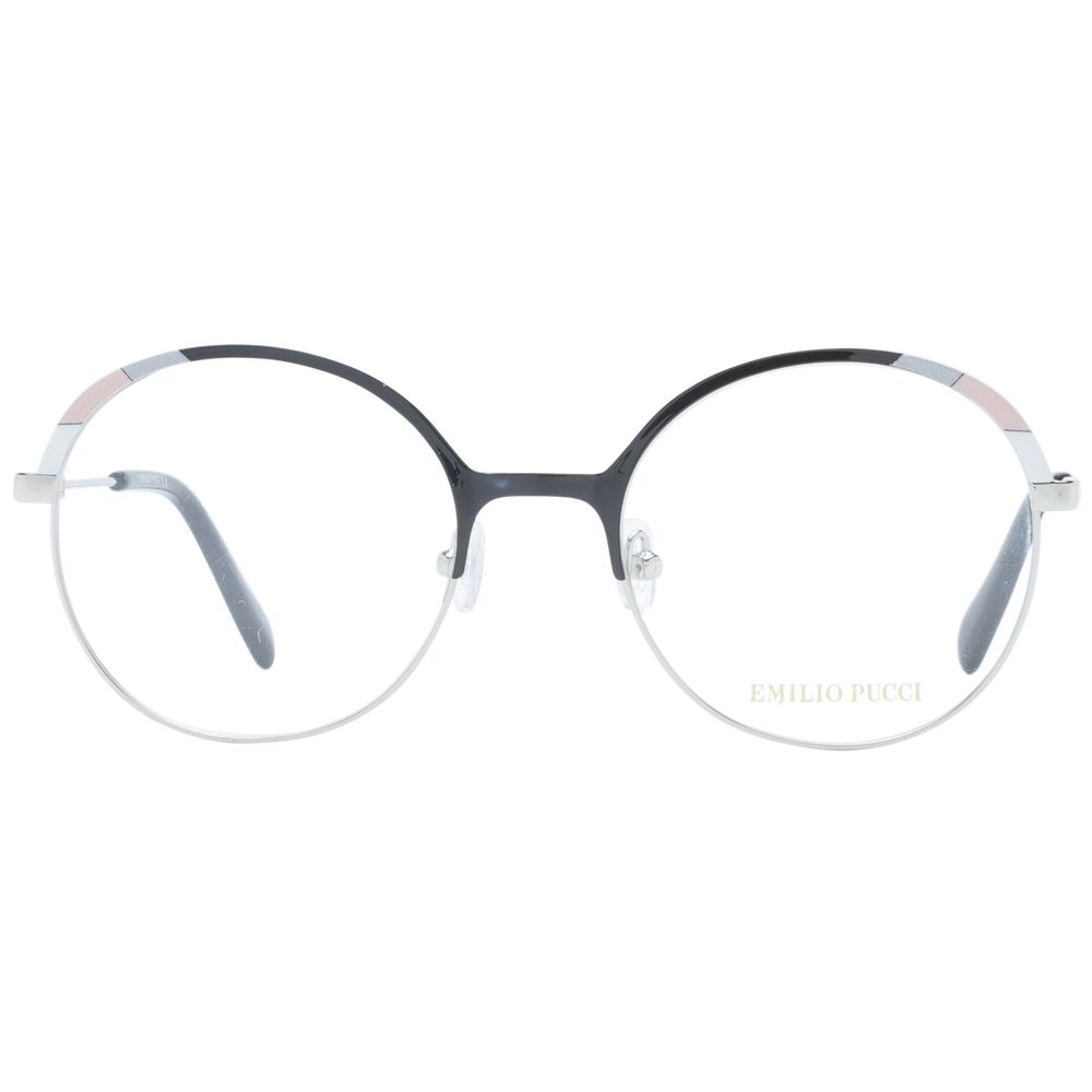 Eyeglasses Frames by Emilio Pucci for women in metal and black showcases an refined full-frame frame design featuring a sophisticated black coloured frame for an refined and refined aesthetic.