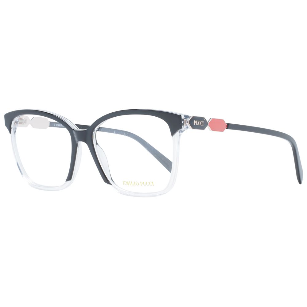 Eyeglasses Frames by Emilio Pucci for women in plastic black features an refined silhouette, showcasing the refined black coloured frame and sophisticated full-frame frame design.