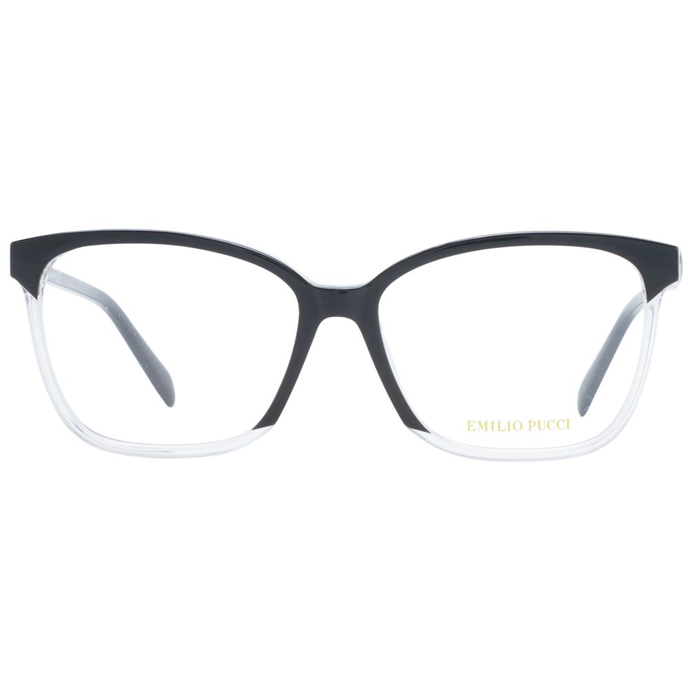 Eyeglasses Frames by Emilio Pucci for women in plastic and black showcases an refined full-frame frame design featuring a sophisticated black coloured frame for an refined and refined aesthetic.