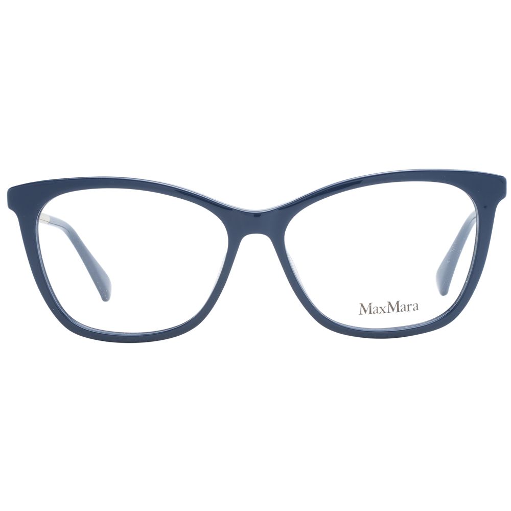 Eyeglasses Frames by Max Mara for women in plastic blue showcases a reflective silhouette, artfully incorporating a sophisticated blue coloured frame with a distinct full-frame frame design.