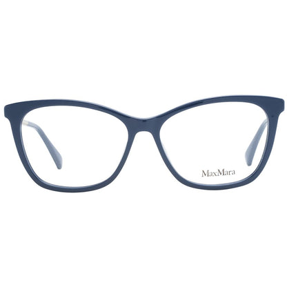 Eyeglasses Frames by Max Mara for women in plastic blue showcases a reflective silhouette, artfully incorporating a sophisticated blue coloured frame with a distinct full-frame frame design.