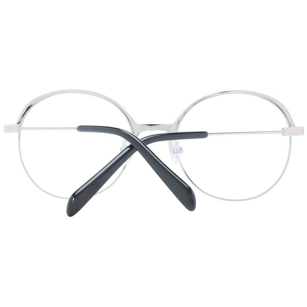 Eyeglasses Frames by Emilio Pucci for women in metal black showcases a reflective silhouette, artfully incorporating a sophisticated black coloured frame with a distinct full-frame frame design.