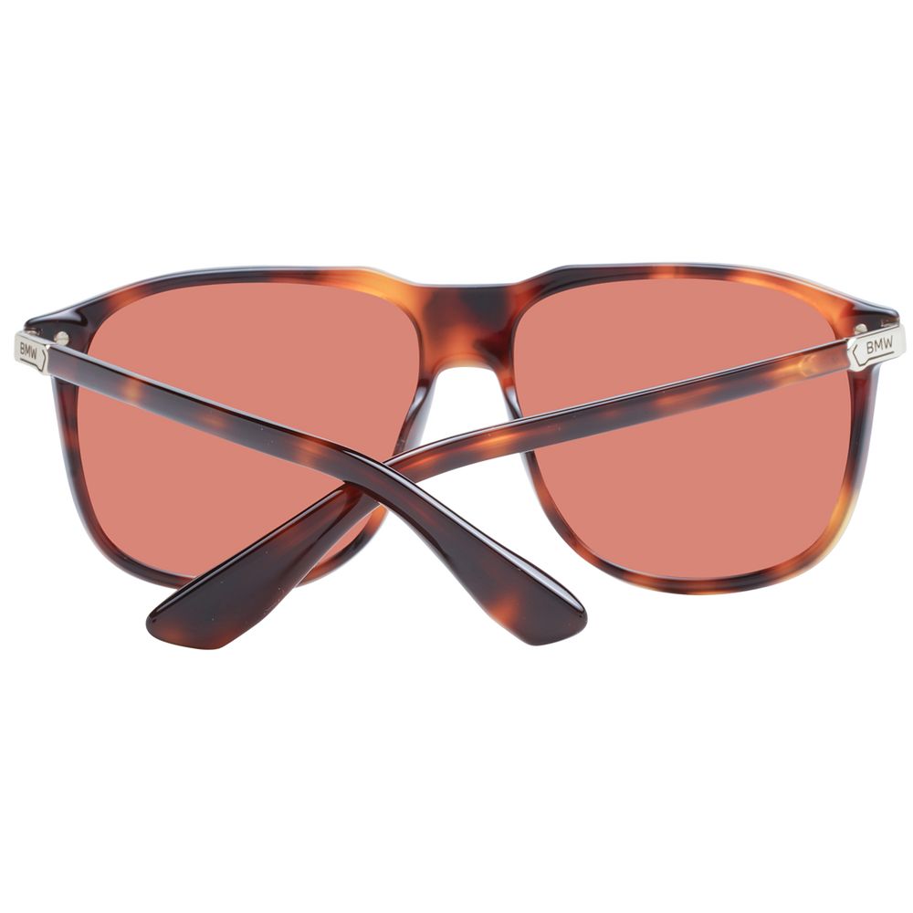 Sunglasses by BMW for men in plastic brown features an lustrous aviator full-rim frame design with brown coloured frame detailing and mirrored category-2-medium-tint lens for a lustrous aesthetic.