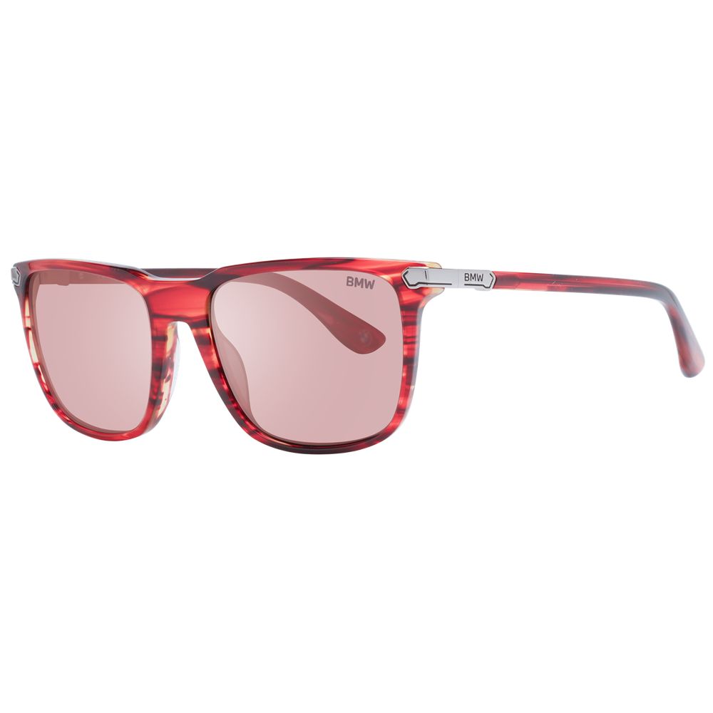 Sunglasses by BMW for men in plastic red features a sumptuous silhouette, showcasing a sumptuous full-rim square frame design in red coloured frame with high-performance mirrored category-3-dark-tint lens.