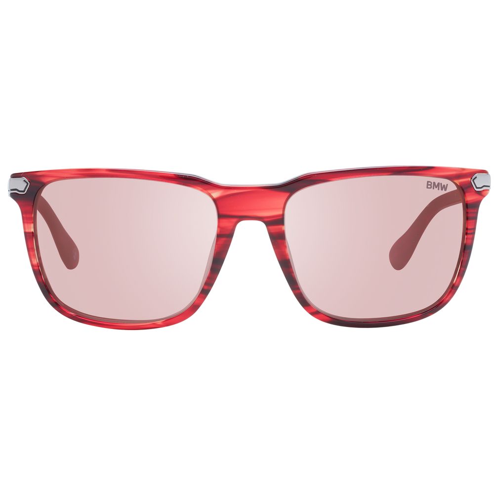 This Sunglasses by BMW for men in plastic red presents a sumptuous silhouette, showcasing a sumptuous full-rim square frame design in red coloured frame and high-performance mirrored category-3-dark-tint lens.