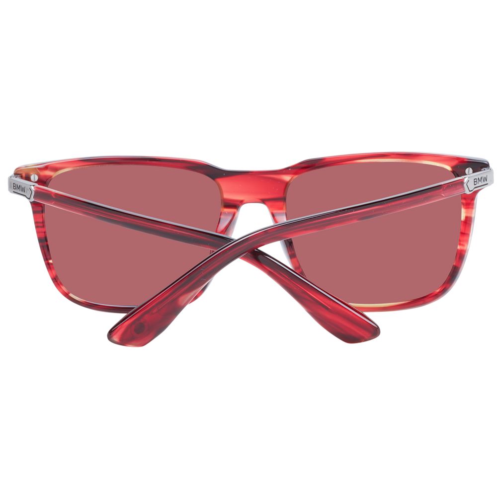 Sunglasses by BMW for men in plastic red features an ethereal full-rim square frame design with red coloured frame frames and mirrored category-3-dark-tint lens for a ethereal finish.