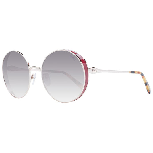 Sunglasses by Emilio Pucci for women in metal and rose-gold presents a sumptuous silhouette, featuring rose-gold coloured frame and full-rim round frame design with gradient category-2-medium-tint lens for a sumptuous look.